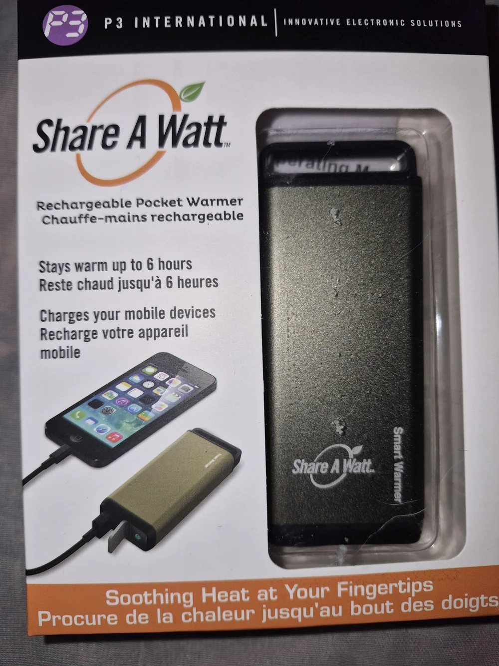 Cell Phone Charger Mobile Rechargeable Pocket Warmer Share A Watt In Black New